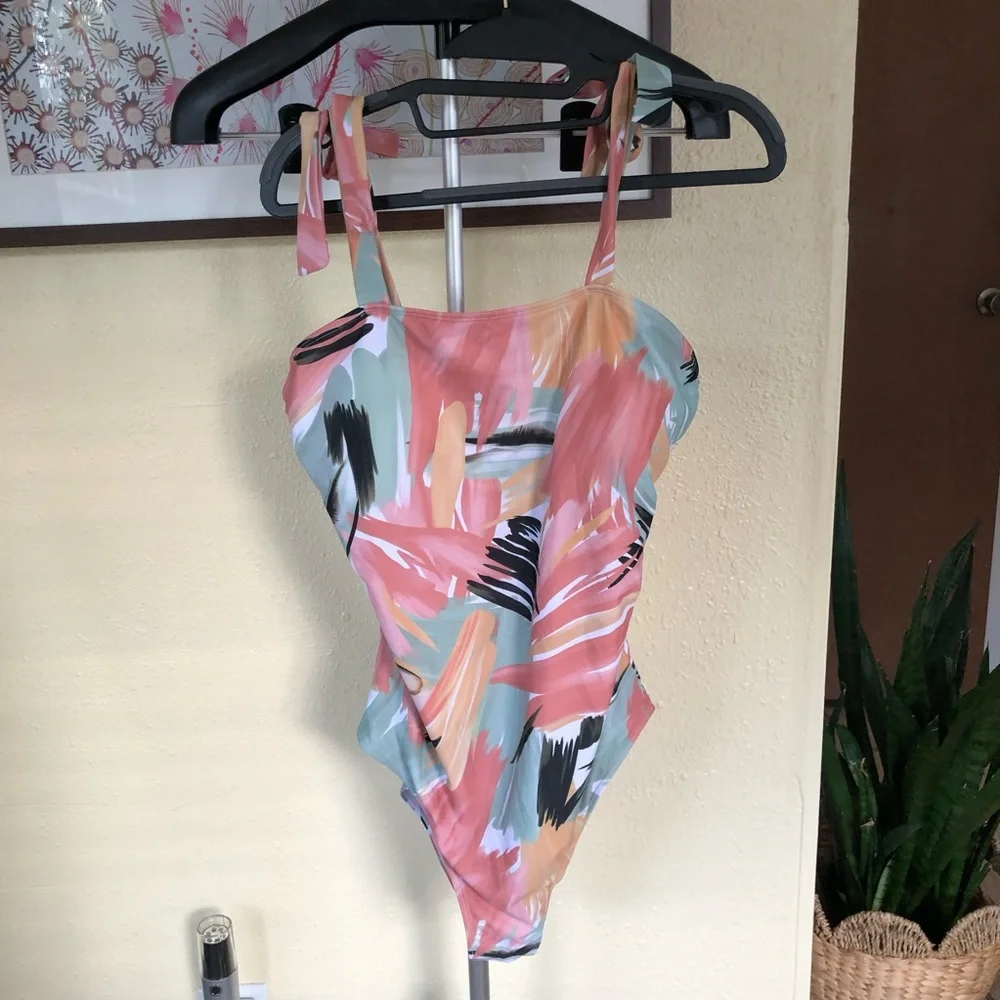 One piece Pink Abstract Swimsuit XL - Picture 1 of 10
